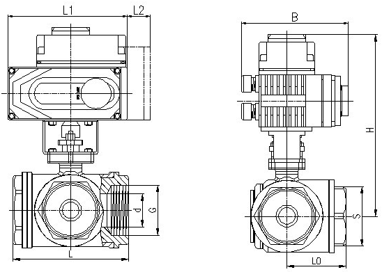 電動(dòng)內(nèi)螺紋三通球閥結(jié)構(gòu)圖 電動(dòng)內(nèi)螺紋三通球閥結(jié)構(gòu)圖
